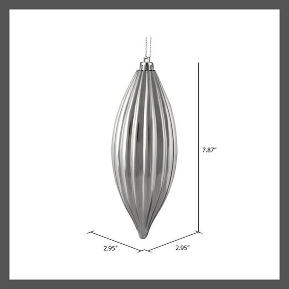Vickerman -  8" Silver Shiny Line Finial Ornament, Pa Silver - Picture 2 of 4